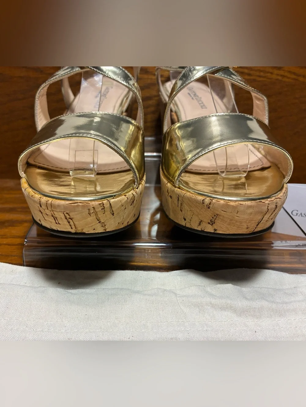 Gastone Lucioli ITALY MADE Metallic Gold Cork PlatformWedge Sandals EU 41 US 10